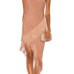 Chic Asymmetrical Fringe Dress in Tan